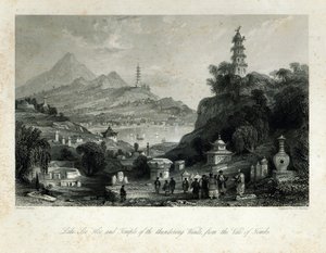 Lago See-Hoo e o Templo dos Ventos Trovejantes, do Vale dos Túmulos, gravado por JC Bentley, 1843 (gravura em aço)